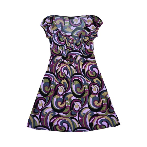 B Wear Dresses & Skirts - VTG y2k funky print babydoll mini dress / SM / B WEAR, retro, groovy, 70s, 2000s
